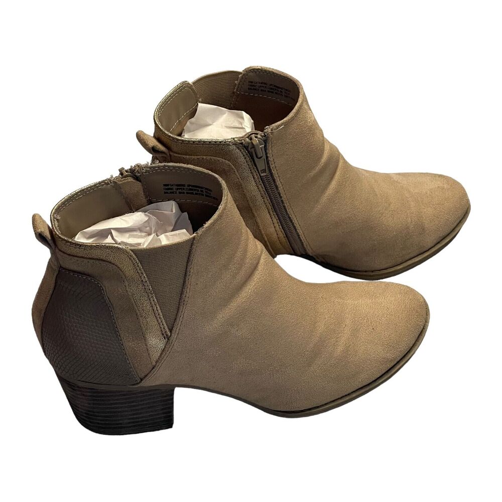 Faded Glory Women's Boots 10 Tan Faux Leather Casual Heeled Side Zip Ankle Boots